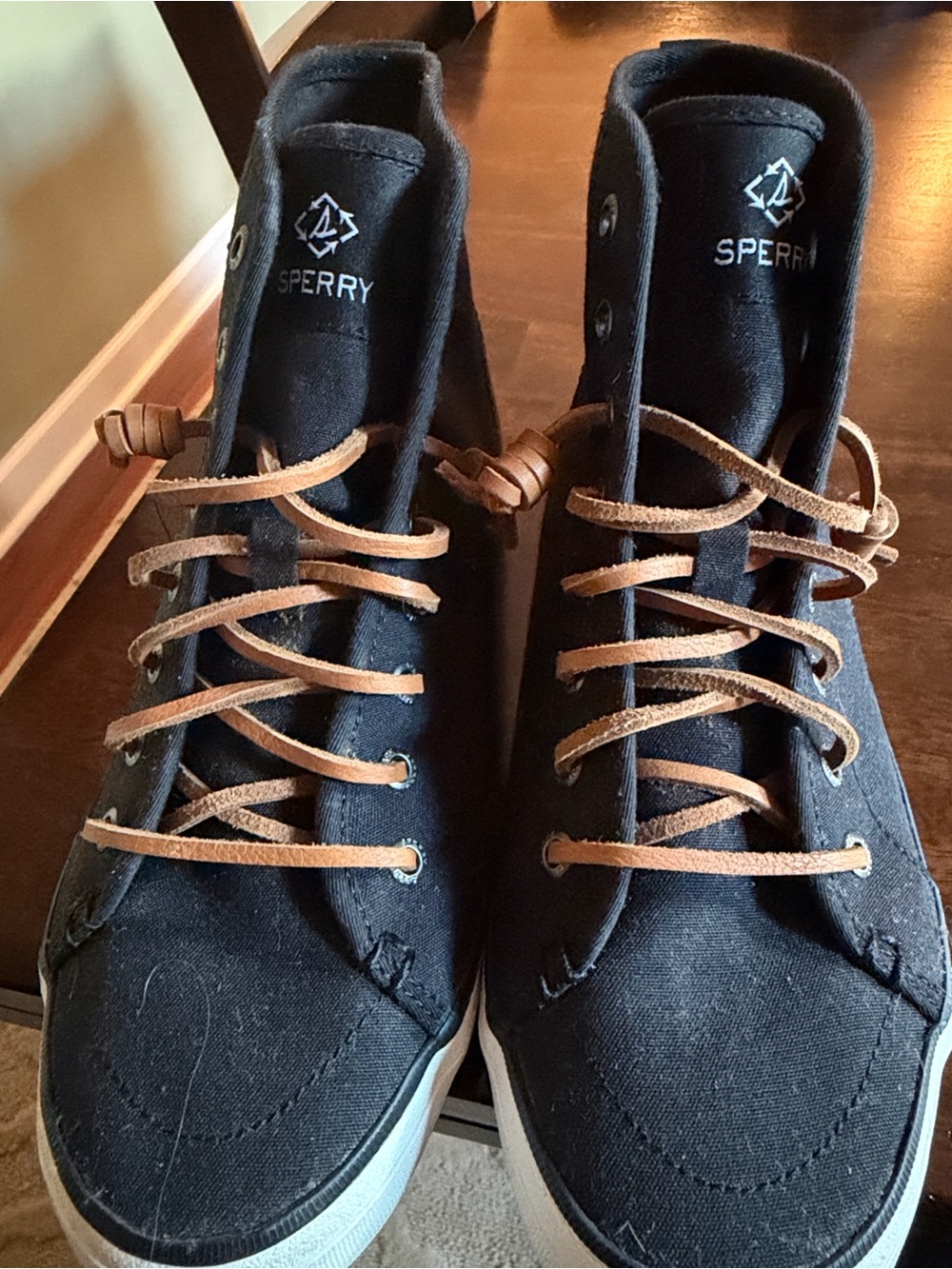 Sperry Woman BlackCanvas High-Top Sneakers with Tan Laces - worn once